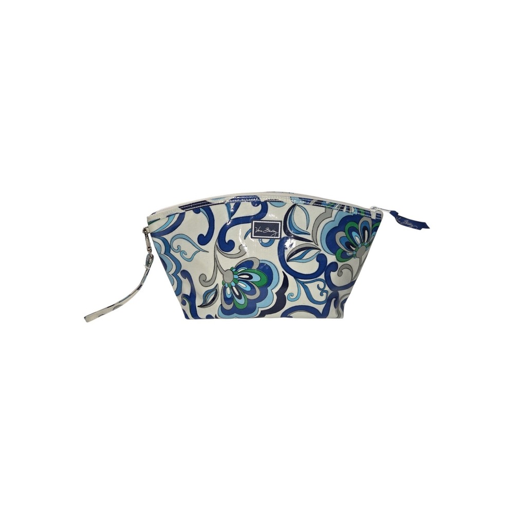 Vera Bradley Blue Lagoon Laminated Cosmetic Bag Wristlet Floral Makeup Pouch